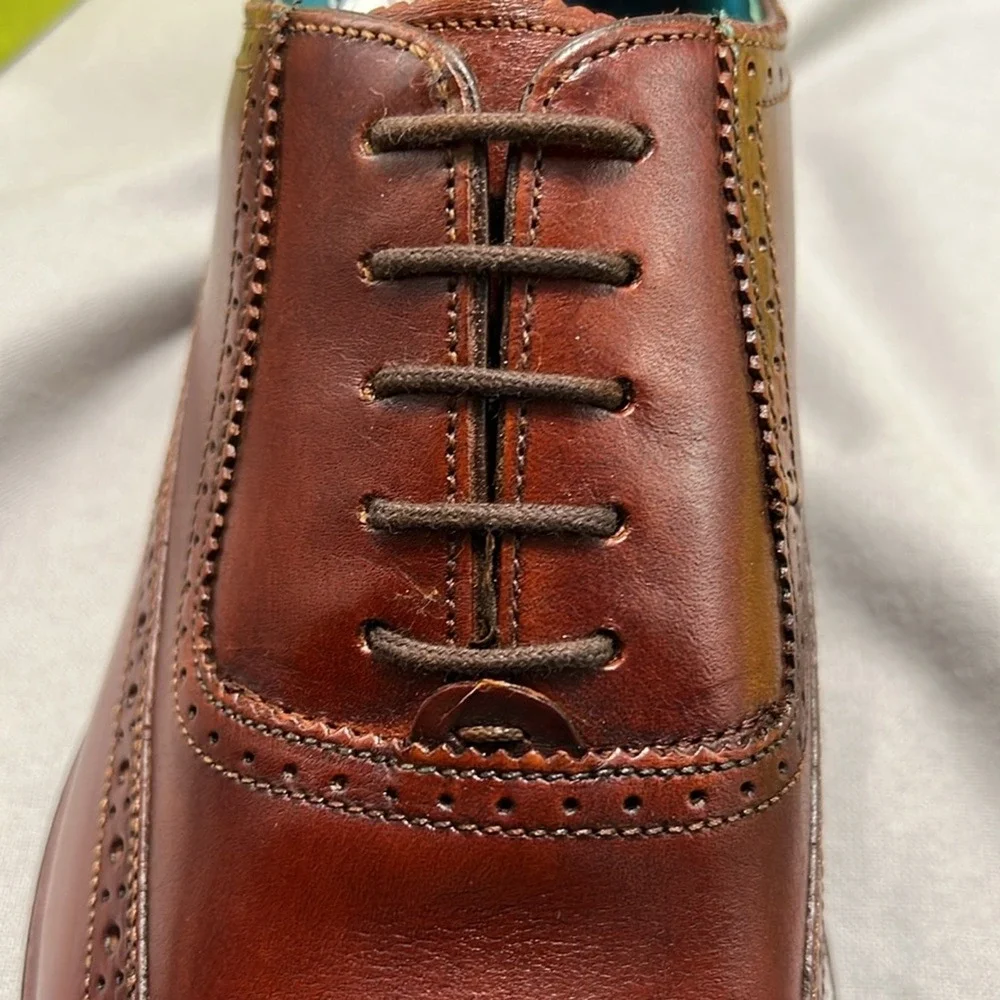 Ted Baker Asonce Leather Longwing Broque Brown Leather Oxford Dress Shoes 13.5